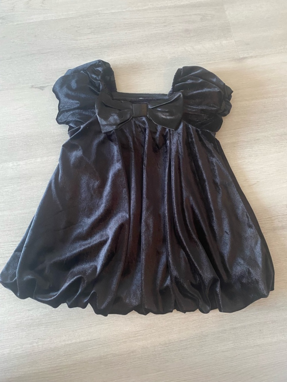 Habitual Black Velvet Puff Sleeve Dress with Bow Detail